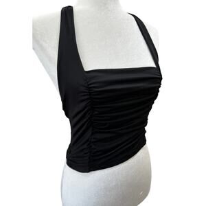 NWT Women's Halter Sleeveless Backless Ruched Stretchy Slim Fit Crop Top Cami S